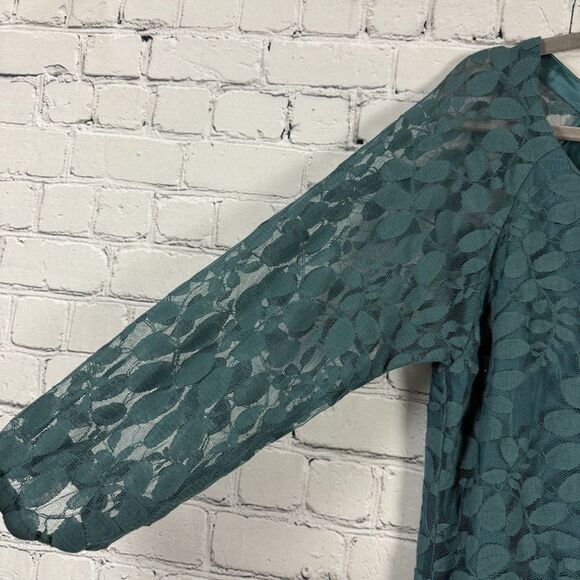 Garnet Hill Bohème Easy Lace Dress in Teal Green Bishop Sleeve 8 - Picture 10 of 15